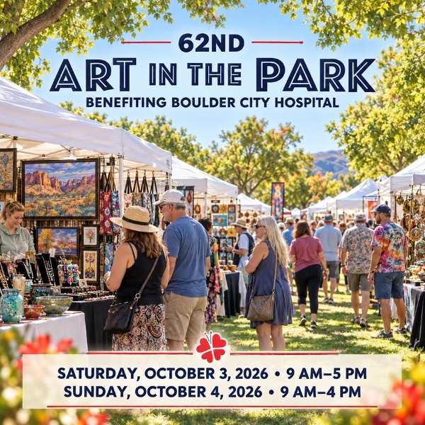 Visitors browse paintings, jewelry, pottery, and handcrafted goods at the 62nd Art in the Park benefiting Boulder City Hospital.