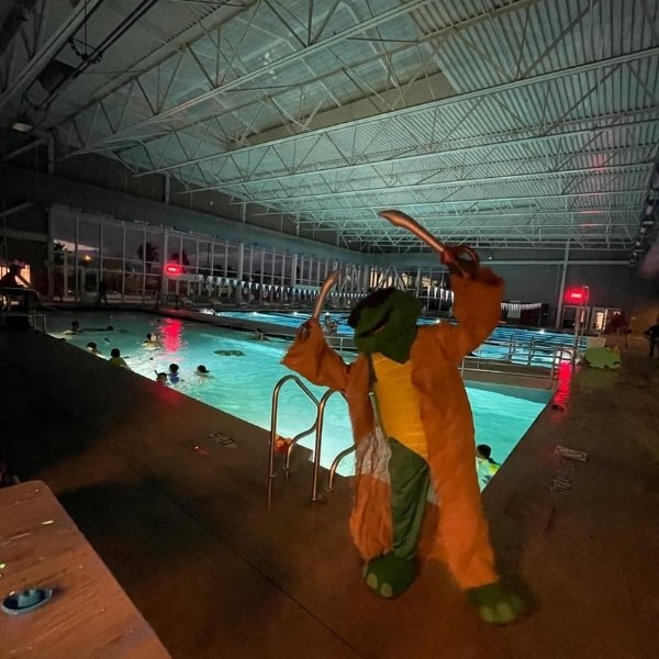 Costumed character beside the indoor pool during Hollyween Adventures in Las Vegas