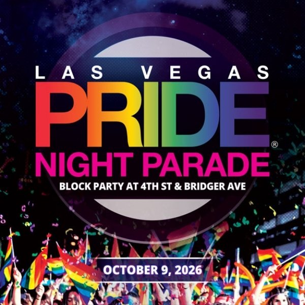 Colorful participants celebrating at the Las Vegas PRIDE Night Parade in Downtown Las Vegas.