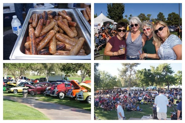 Boulder City Sunrise Rotary members grilling bratwurst and sausages at the annual Würst Festival fundraiser.