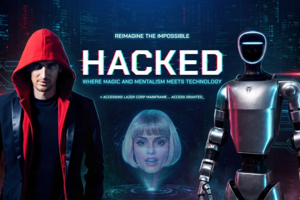 HACKED Las Vegas magic show featuring Keelan Leyser, artificial intelligence, and a humanoid robot