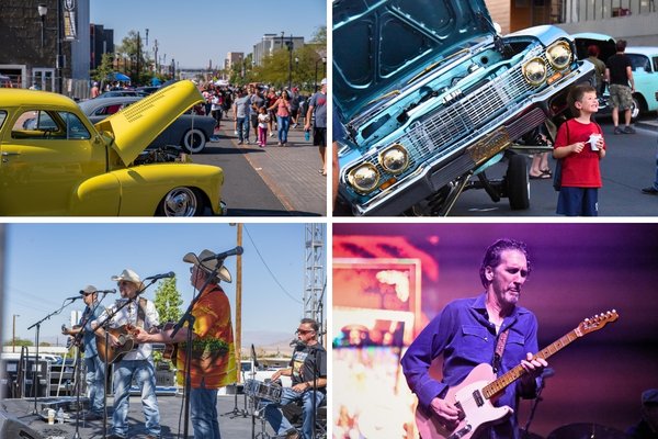 Visitors viewing classic cars at Henderson Hot Rod Days in the Water Street District