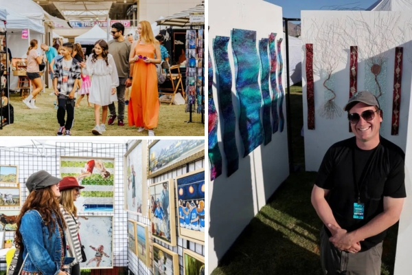 Families enjoying art exhibits and outdoor activities at Summerlin Festival of Arts