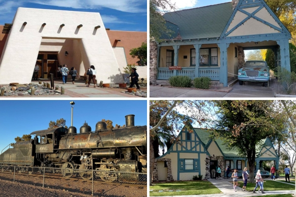 Historic buildings and outdoor exhibits at Clark County Museum in Henderson