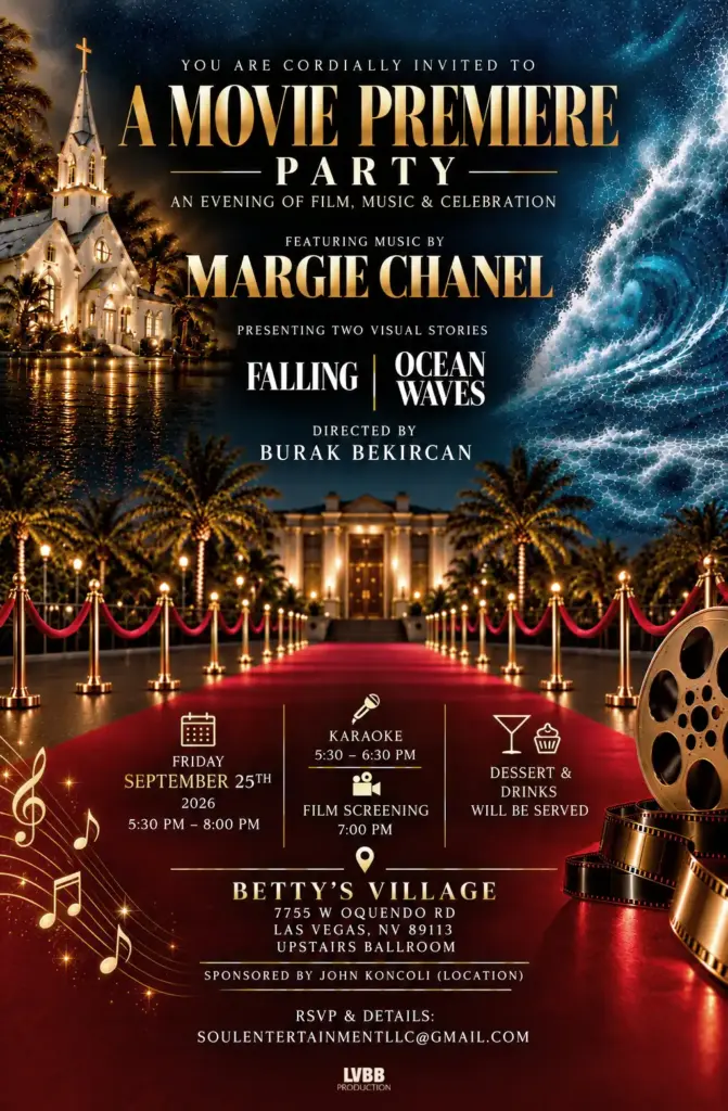 Show flyer for Margie Chanel’s Las Vegas premiere Sept. 25 with karaoke, “Falling” and “Ocean Waves."