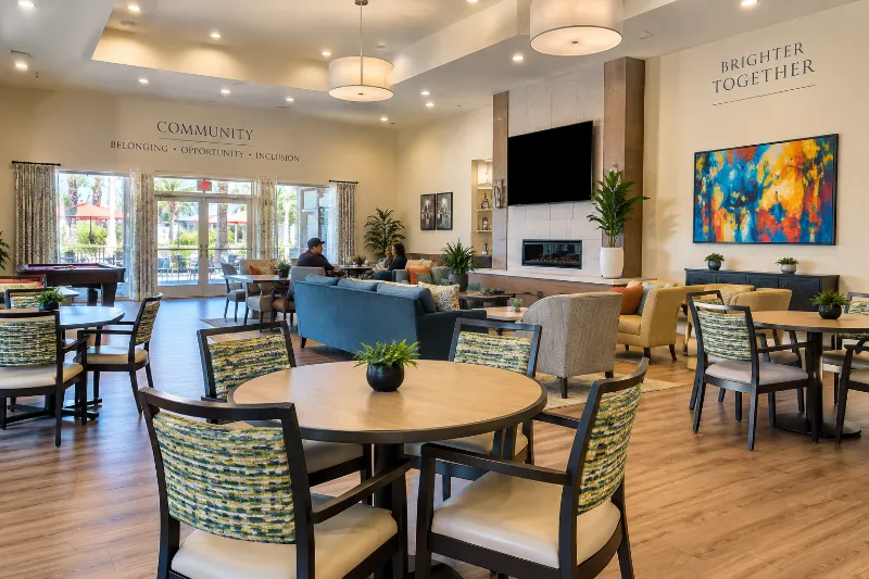 Clubhouse gathering space at Betty’s Village in Las Vegas.