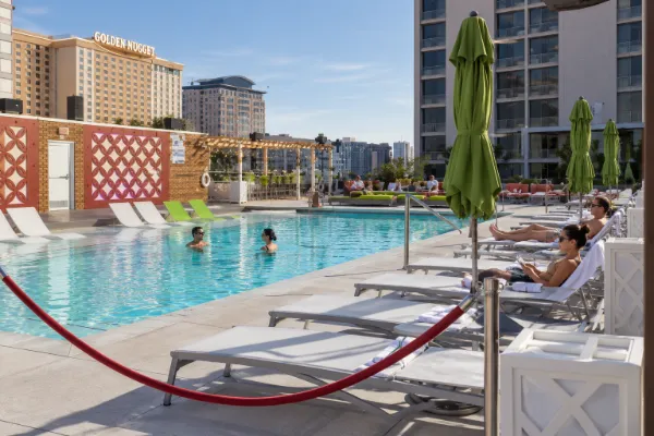 Heated rooftop pool at Plaza Hotel and Casino in Downtown Las Vegas.