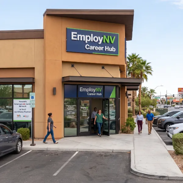 Exterior storefront view of EmployNV Career Hub entrance on Maryland Parkway in Las Vegas