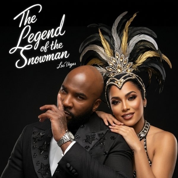 Jeezy with a Las Vegas showgirl promoting The Legend of the Snowman residency