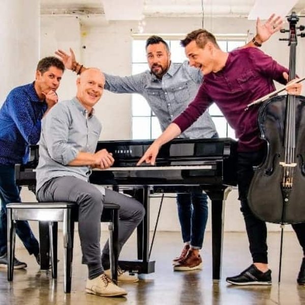 The Piano Guys gathered around a piano and cello ahead of their Las Vegas concert