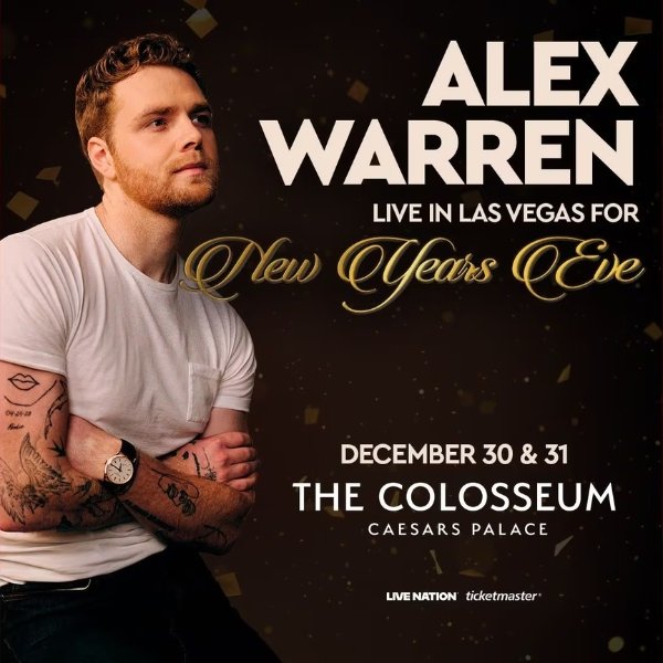 Alex Warren New Year’s Eve concert poster for December 30 and 31 at The Colosseum at Caesars Palace