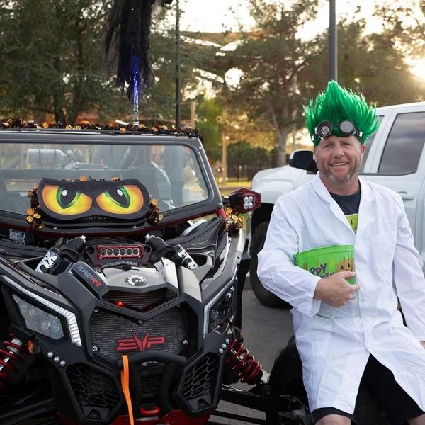 Families collecting candy at Silver Bowl Trunk or Treat in Las Vegas