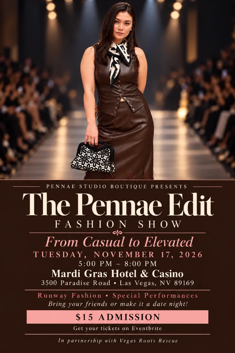 The Pennae Edit fashion show in Las Vegas featuring Pennae Studio Boutique and Vegas Roots Animal Foundation rescue dogs.