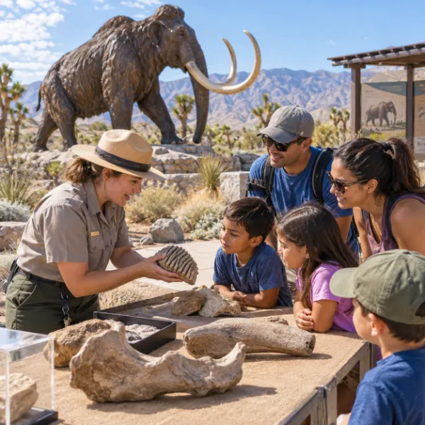 Park ranger shows Ice Age fossils to families during a hands-on activity at Ice Age Fossils State Park in North Las Vegas.