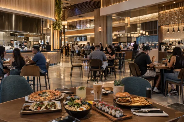 Eat Your Heart Out food hall at Durango Casino & Resort with multiple food counters and communal seating