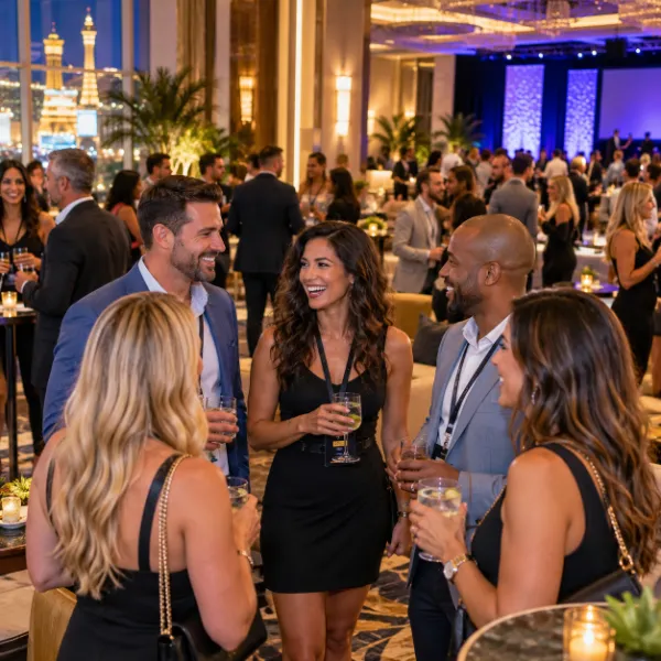 Single adults mingling at an upscale Have We Met? Live social event in Las Vegas.