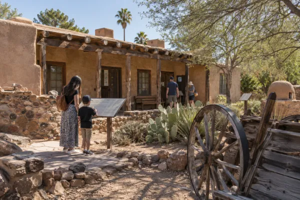 Visitors explore a historic adobe site in Las Vegas while learning about Southern Nevada history on Nevada Day.