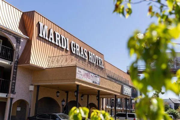 Exterior of Mardi Gras Hotel & Casino on Paradise Road near the Las Vegas Convention Center.